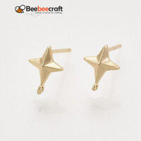 10pc Bông tai bằng đồng thau Phát hiện không chứa Niken có vòng mạ vàng Ngôi sao: 9,5x7mm Lỗ: 0,9mm Pin: 0,8mm