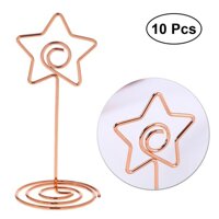 10pcs 8.5cm Table Number Card Holders Five-pointed Star Photo Holder Stands Place Card Paper Menu Clips for Wedding (Rose Gold)