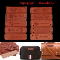 10pcs Random Fashion Garment Accessories Cloth Jacket Jeans Apparel PU Leather Handmade Square Label Brown Embroidered