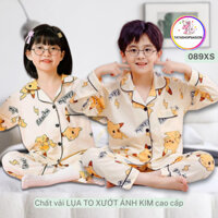 11- 40KG - Bộ Pijama tay dài cho bé gái chất lụa mềm mát 089