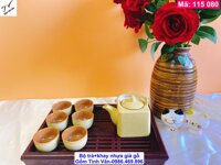 11 mẫu bộ trà dáng vuông, dáng lục lăng, mã 115080, men nâu gỗ, men xanh ngọc lục bảo, men hoàng thổ…, quai nhôm, 1 ấm, 6 ly, tặng kèm 1 khay nhựa giả gỗ 2 ngăn tiện dụng, bô ấm chén đẹp, gốm sứ bát tràng tinh vân