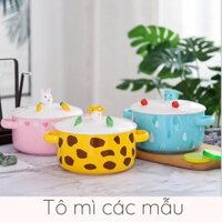 ❃☊[11 Mẫu Cute] Tô Ăn Mì, Sứ 800ml Có Nắp Đậy Kiêm Giá Đỡ Điện Thoại - Thoải Mái Dùng Lò Vi Sóng