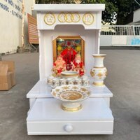 [110] Combo Bộ bàn thờ thần tài gỗ sồi 100% ngang 48cm- Bàn sồi sơn trắng Tượng màu đỏ