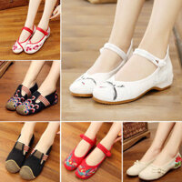 1.1000 Lần Mua Lại Giày Thêu Nữ Cũ Bắc Kinh Giày Vải Nữ Phong Cách Dân Tộc Dép Nữ Nêm Gót Hanfu Giày Đế Bằng Giày Cổ Giày Đơn 3.18