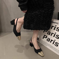 [1119 Lời khen ngợi của mọi người] Giày cao gót gót gót dày kiểu dáng Chanel Dép nhỏ kiểu Pháp dành cho nữ Xuân Hè 2025 Phong cách mới Mũi vuông sang trọng có váy Giày đơn