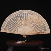 [1127 Đánh giá tích cực] Quạt phong cách cổ điển, quạt gỗ đàn hương gấp, quạt gỗ thủ công, quạt cổ điển rỗng cho phụ nữ, di động