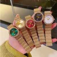 [114] Đồng Hồ Dior Nữ Đính Đá Màu Vàng Sang Trọng, Đồng Hồ Dior Mặt Tròn 5 Màu Trắng/Đỏ/Đen/Xanh/Vàng Thanh Lịch