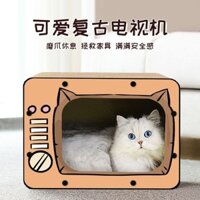 【1.1Hàng Nghìn Người Khen Ngợi】Bảng cào mèo TV Cat House, đồ chơi mài móng cho mèo, tổ mèo hình tam