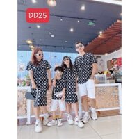 (12-100kg) Đồ Đôi Gia Đình Đi Biển, Áo Thun Gia Đình, Váy Đôi Mẹ Và Bé Thun Cotton 4C 100% In Toàn Thân MÀU ĐEN DD25