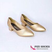 12-12 Giày công sở gót vuông da thật cao 3cm Pizishoes p538