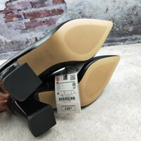 12-12 Giày/ guốc công sở Zara mũi nhọn bịt mũi đế vuông màu đen da Pu