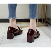 12-12 Giày Loafer cao gót, giày lười nữ công sở mũi vuông trơn búp bê