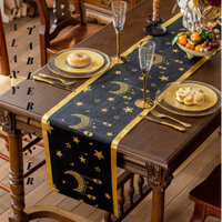 1.2 / 1.6 / 1.8 / 2.1 / 2.4 / 2.7 / 3.0m Nhung Ngôi Sao Và Mặt Trăng Bàn Chạy Gilding Đảng Khăn Trải Bàn Cho Lễ Hội Trang Trí Nhà Cửa