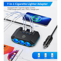 12-24v Xe Thuốc Lá Bật Lửa Bộ Chia Bộ Chuyển Đổi 120W Tự Động 3 USB PD Ổ Cắm Điện Có BẬT / TẮT LED Điện Áp Có La Bàn Sạc Xe Hơi