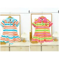 [12-35kg] Đầm/Váy thun polo cổ trụ sọc 7 màu cho bé gái