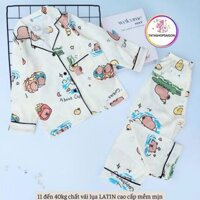 [12 40KG] Bộ pijama tay dài cho bé trai bé gái chất lụa cao cấp size đại - bộ quần áo thu đông cho bé 089