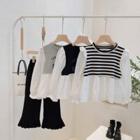 12-40kg Sét Áo Sơ Mi Tay Cánh Tiên + Quần UMì   xòe gấu cho bé yêu diện  đi học ,diện Tết cực xinh