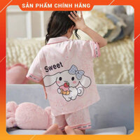 [12-47 kg] Bộ đồ ngủ lụa trẻ em cao cấp - Bộ bé gái mùa hè ngắn tay hoạ tiết 3D đáng yêu