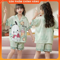 [12-48 kg] Bộ đồ ngủ lụa trẻ em cao cấp - Bộ bé gái mùa hè ngắn tay hoạ tiết 3D đáng yêu