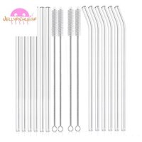 12 CÁI Ống hút thủy tinh trong suốt có thể tái sử dụng Ống hút uống thủy tinh chống vỡ 6 thẳng và 6 uốn cong với 4 bàn chải làm sạch