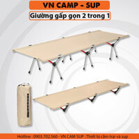 [12 chân có điều chỉnh độ cao] Giường gấp gọn, giường cắm trại, dã ngoại khung nhôm nhẹ dễ tháo rắp, tặng gối