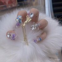12 Cung Hoàng Đạo ~ Móng tay giả Cự Giải có keo, móng tay handmade thuần túy có thể đeo, nghệ thuật móng tay bóng kim cương 3D hoa đầy đủ quý phái