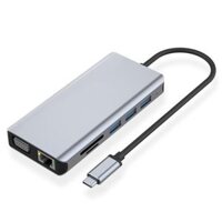 12 trong 1 RJ45 + 100W PD + SD / TF + USB 3.0x5 + HDMI + VGA + 3.5mm AUX to Type-C HUB Adapter