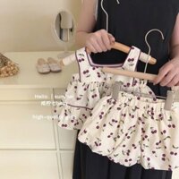 1.2.000 Người Bộ Sưu Tập Quần Áo Trẻ Em Hàn Quốc Bé Gái Sling Áo Sơ Mi Hoa Bud Bộ Quần Bé Gái Cherry Sling Top Bloomers Hai Mảnh Bộ 25.3.17