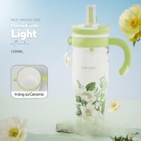 [1200ML] Bình giữ nhiệt inox 316 | tráng sứ Ceramic | Kèm lõi lọc trà | Charm Hoa | Ống hút và đầu uống trực tiếp