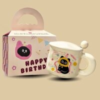 [1203 miếng trong 3 ngày] Cốc mèo con trái tim nữ tính cốc sữa dễ thương fufu hoạt hình gia dụng có nắp cốc nước chị em bạn sinh nhật quà tặng/2.26
