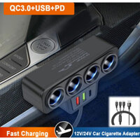 120w Xe Thuốc Lá Bật Lửa Adapter 4 Trong 1 12V / 24V USB Cắm QC3.0 PD3.1A Sạc Chuyển Đổi Nguồn Nhanh Sạc Nhanh