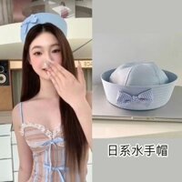 1215 Người Bộ Sưu Tập Mũ Nơ Nhật Bản Mũ Lật Viền Phiên Bản Hàn Quốc Mũ Nồi Xanh Phù Hợp Với Cô Gái Ngọt Ngào Trái Tim Mũ Hải Quân 25.3.3