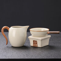 1237 Người Nồi đáy phẳng màu vàng Ru Kiln, bộ lọc trà gốm gia dụng, bộ lọc lá trà, lưới lọc trà tích hợp, dụng cụ pha trà