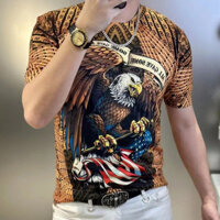 1256 Ga 2023 Họa Tiết Đại Bàng Áo Thun Nam Trung Niên Trẻ Trung Niên Siêu Lấp Lánh Họa Tiết Chui Đầu Nửa @