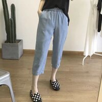 1275 Quần Vợt Mỏng Denim Nữ Đa Năng Co Giãn Eo Bảy Điểm Ice Silk Daddy Harem Quần Rời Slim Quần Thường Ngày