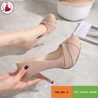 128-2 Giày Cao Gót Nữ 10m Stiletto Nền Tảng Đen Giày Công Sở Thời Trang Phù Hợp Với Giày Đơn Nữ