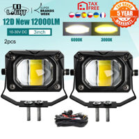 12D 3 "100 wát LED Motocycle Đèn pha 6000K 3000K Đèn Led chiếu sáng trên tàu đèn sương mù cho moto xe tay ga xe hơi ATV