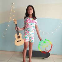 [12kg-19kg] Đồ bộ thun ôm đẹp xuất sắc cho bé gái hàng xuất xịn màu trắng in hoa