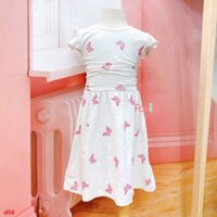 [13-27kg] Đầm Cotton Cánh Tiên Bé Gái HM - Xám Bướm Hồng