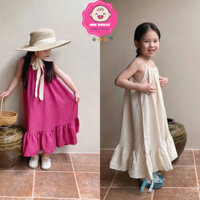 (13-40kg dưới 1m5) Váy đũi maxi 2 dây buộc nơ lưng xinh xắn cho bé gái diện đi biển, đi chơi