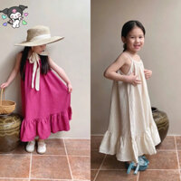 (13-40kg dưới 1m5) Váy đũi maxi 2 dây buộc nơ lưng xinh xắn cho bé gái diện đi biển, đi chơi