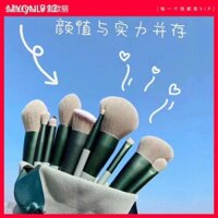 13 four seasons green quick-drying makeup brush set bristles super soft blush loose powder brush eyeshadow highlight brush novice easy-to-take color no lint set brush