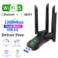 1300mbps Bluetooth5.0 Bộ chuyển đổi WiFi Băng tần kép 2.4G / 5Ghz Wi-Fi Dongle Bluetooth Card mạng Ăng-ten Bộ thu không dây cho PC / Laptop Win 10 / 11 Driver Free