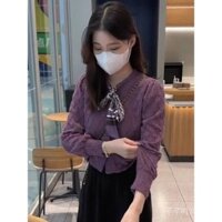 [1315 Người Thu Thập] Áo Sơ Mi Tay Dài Phong Cách Chanel Nữ 2023 Mùa Thu Mới Khăn Quàng Cổ Nơ Ren Áo Đế Trong ZYRA