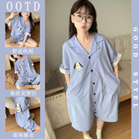 1341 Người Khen ngợi Hoạt Hình Snoopy Bộ Đồ Ngủ Một Mảnh Nữ Mùa Hè 2024 Sọc Ngọt Ngào Đơn Giản Có Thể Mặc Bên Ngoài Mỏng Phong Cách Loungewear 25.3.30