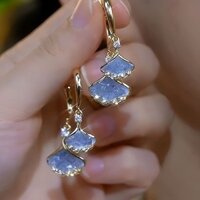 1371 Người Bộ Sưu Tập Bạc 925 Kim Ánh Sáng Xanh Lá Bạch Quả Bông Tai Ánh Sáng Sang Trọng Cao Cấp Micro-Dát Zircon Trước Và Sau Bông Tai Sang Trọng 3.30.2