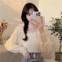 [1376 Lời khen ngợi của mọi người] Thu Đông Xuân 2023 Phong Cách Mới Plus Nhung Cổ Đứng Gạc Khâu Ren Đáy Áo Sơ Mi Nữ Ngọt Ngào Áo Sơ Mi Top / Hạt 251.12