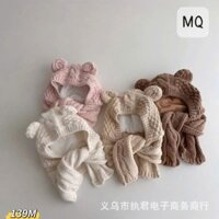 139M Mũ len đan tai gấu liền khăn choàng cổ