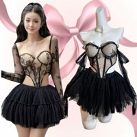 145 - SET ÁO REN COSET + CHÂN VÁY XẾP LY TẦNG