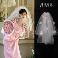 1453 Bộ Sưu Tập Người Cô Dâu Cổ Giấy Chứng Nhận Veil Đính Hôn Đề Nghị Lông Tơ Hoa Hồng Mũ Đội Đầu Mori Series Đăng Ký Đám Cưới Mặc Áo choàng Ảnh Đạo Cụ 3.19